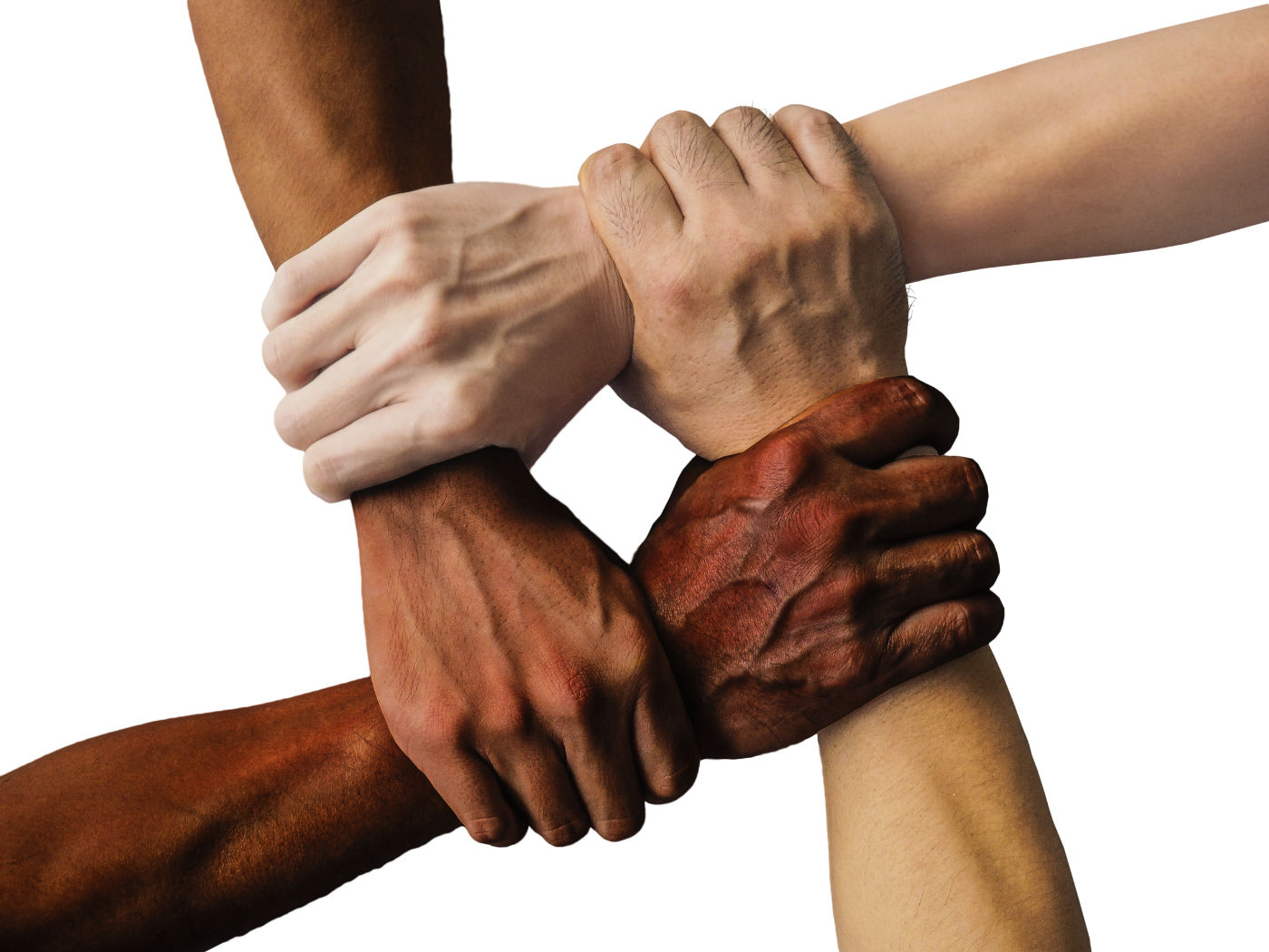 four community hands interlocked